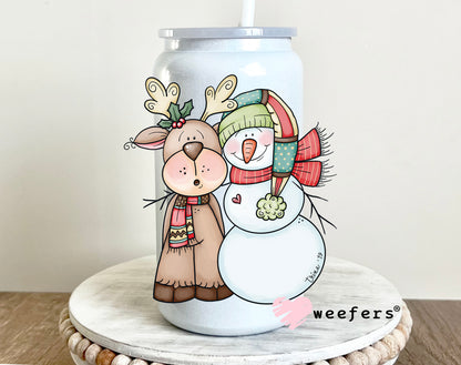 Old Time Christmas Reindeer and Snowman 16oz UV DTF Decal