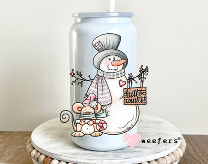 Old Time Hello Winter Christmas Snowman 16oz UV DTF Decal