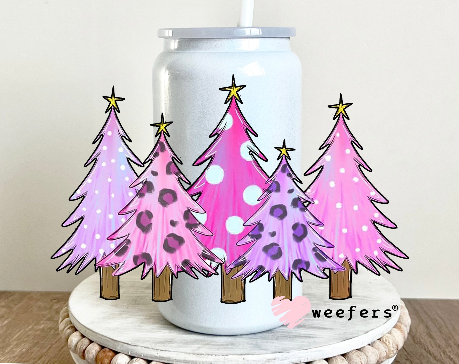 Christmas Pink Wonderland Trees 16oz UV DTF Decal