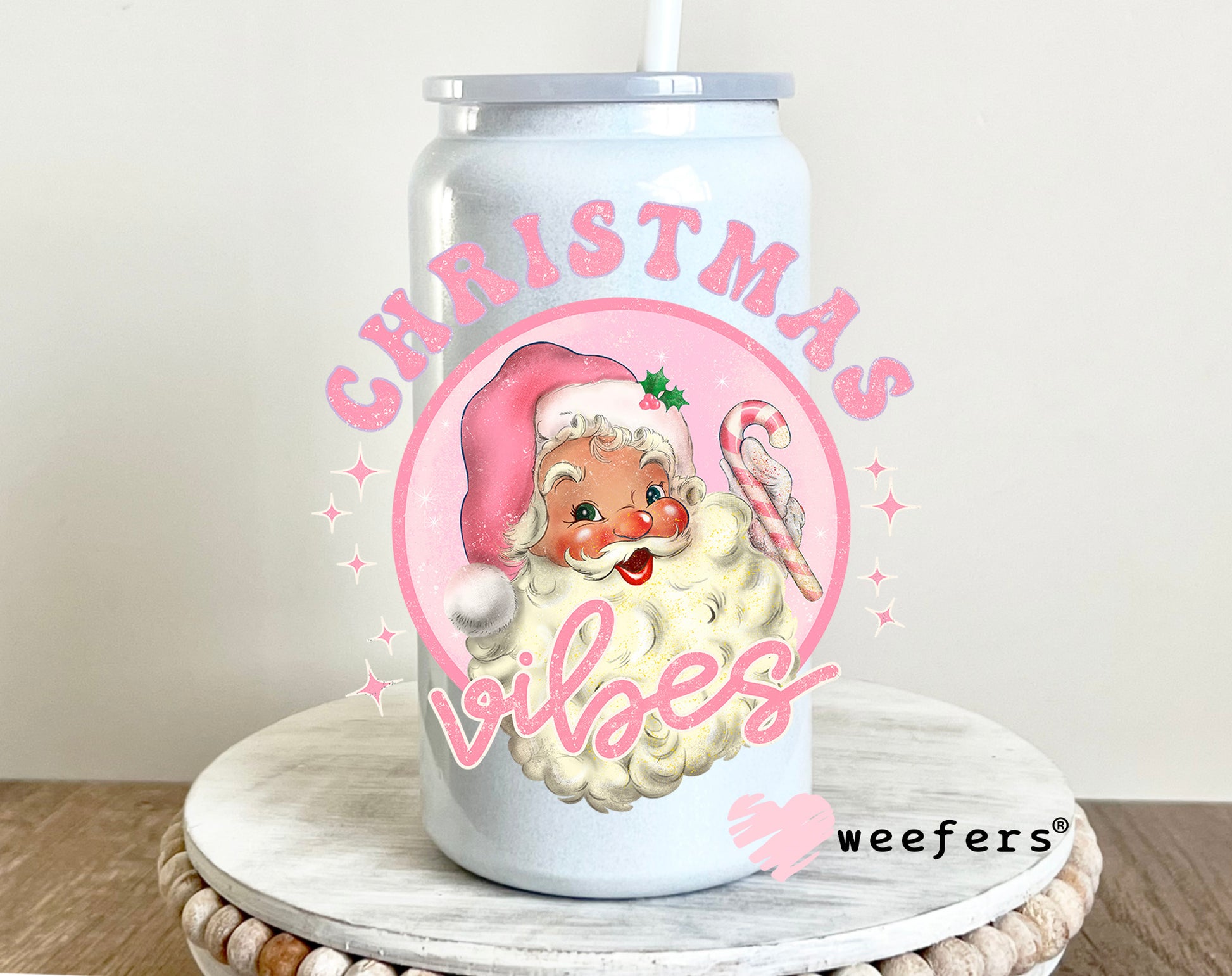 Pink Santa Vibes 16oz UV DTF Decal