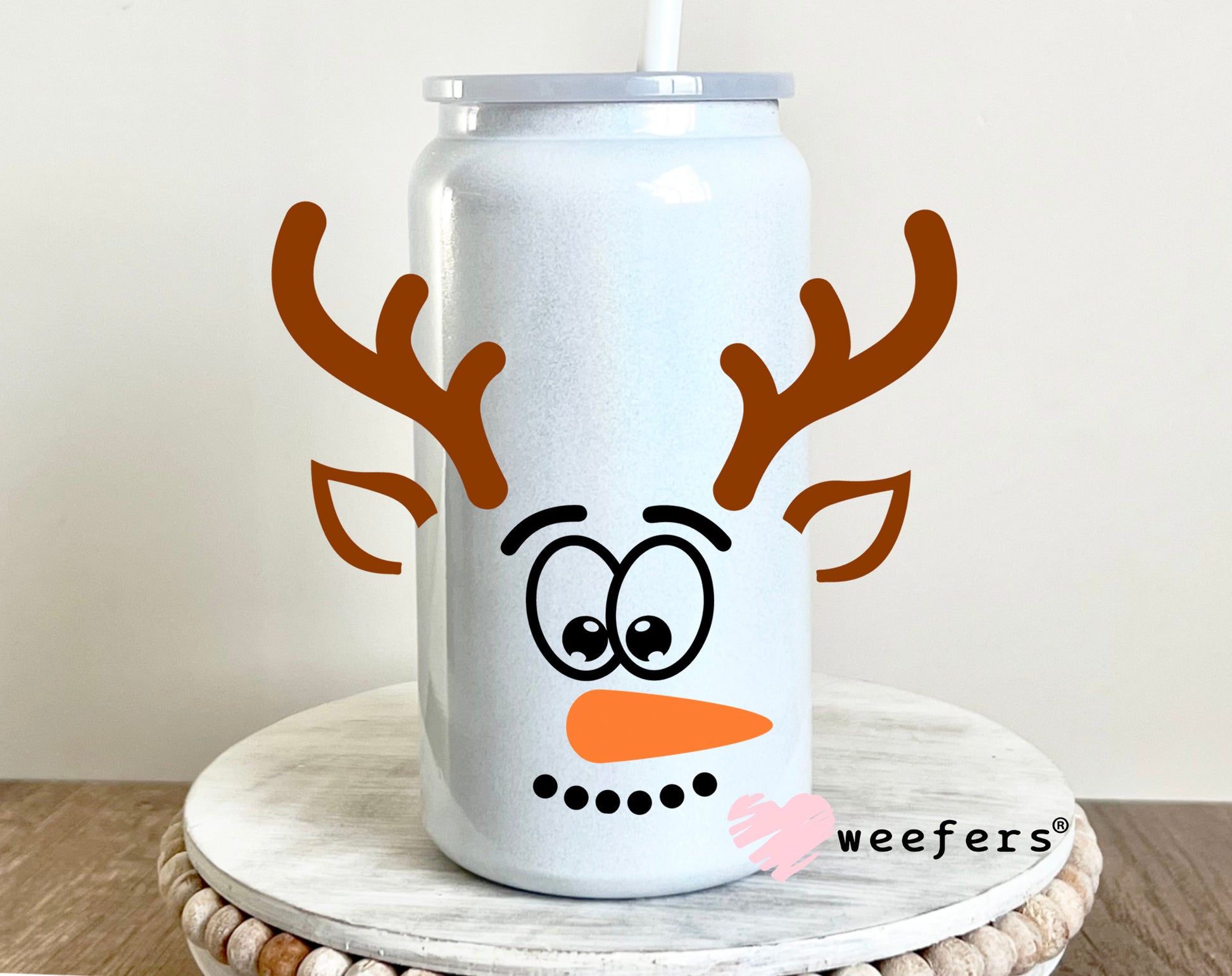 Snowman Christmas Reindeer Face 16oz UV DTF Decal