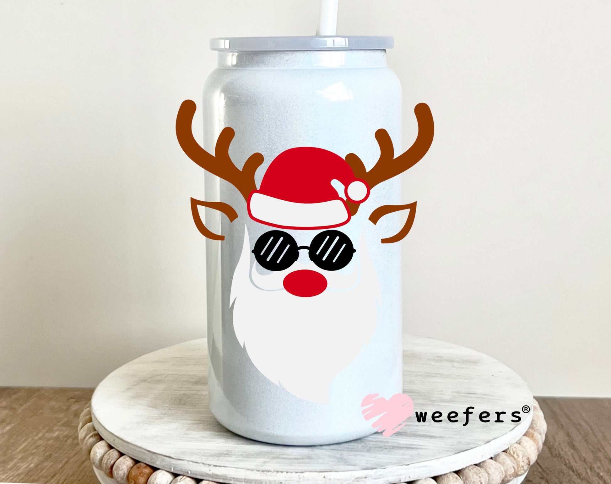 Santa Christmas Reindeer Face 16oz UV DTF Decal