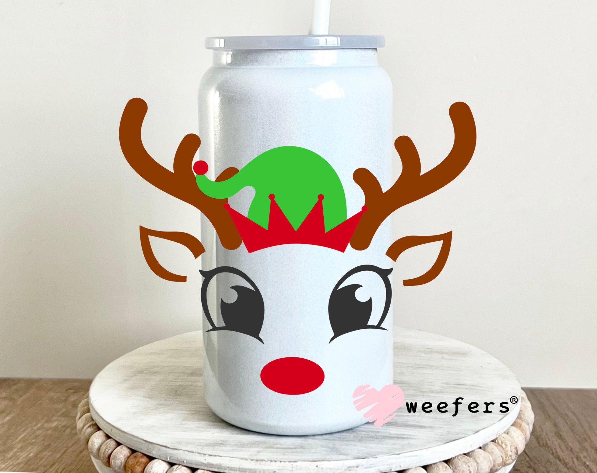 Elf Christmas Reindeer Face 16oz UV DTF Decal