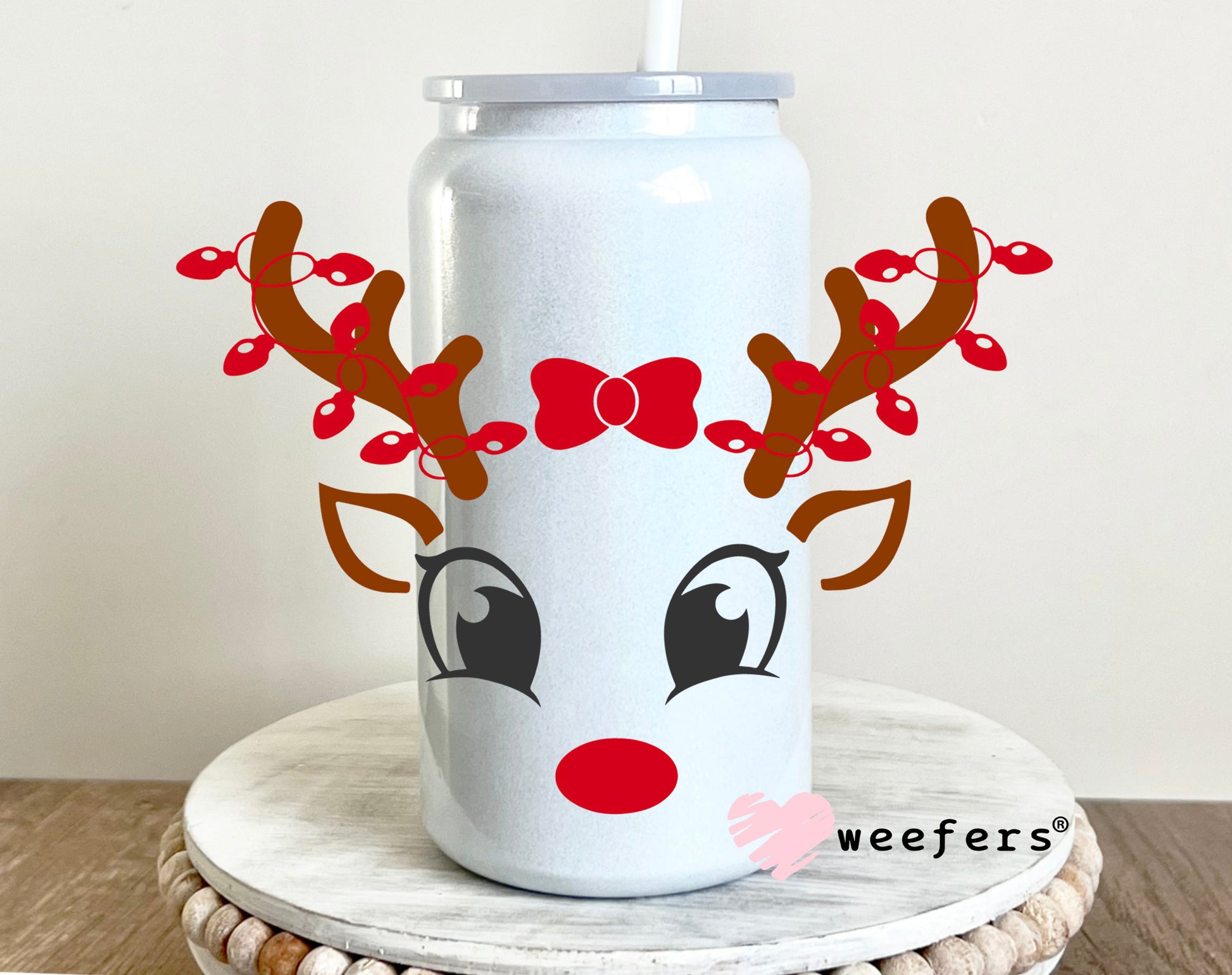 Girl Christmas Reindeer Face 16oz UV DTF Decal