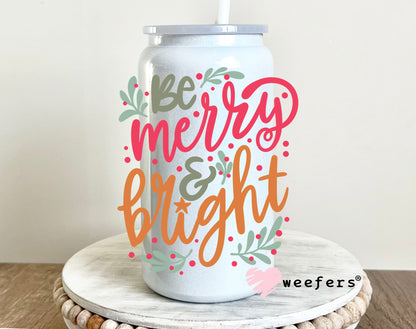 Merry and Bright Christmas Pink and Orange 16oz UV DTF Decal