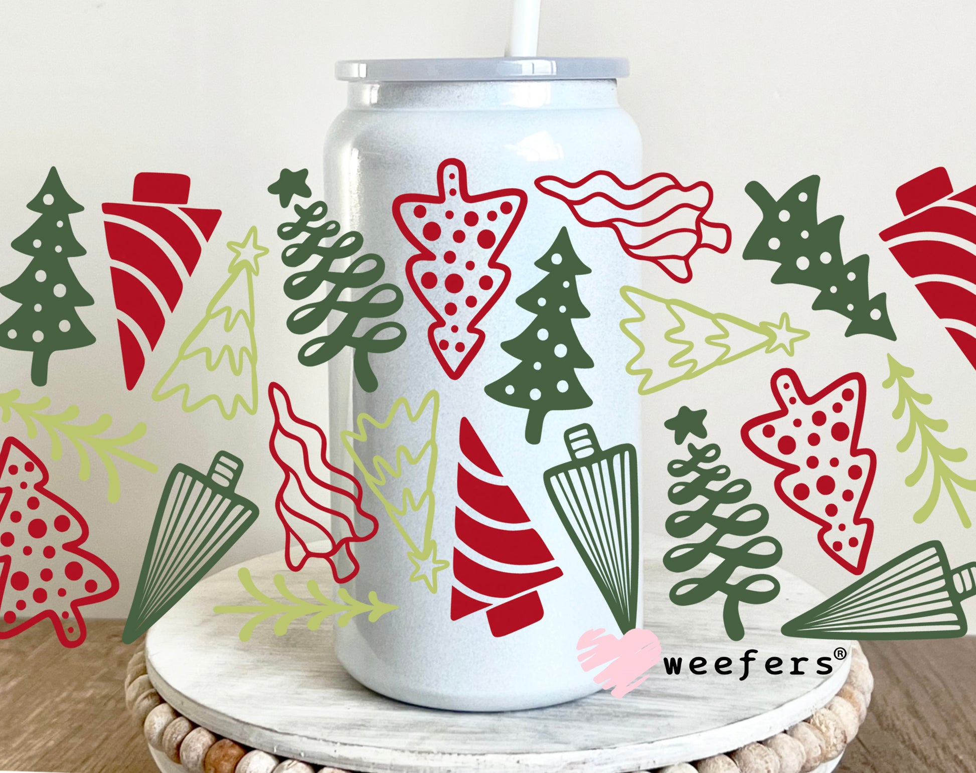 Red and Green Christmas Trees 16oz UV DTF Cup Wrap