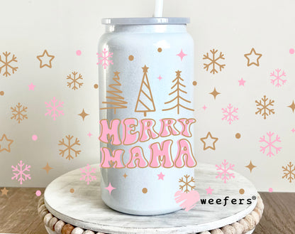 Mama Pink Christmas Snowflakes 16oz UV DTF Cup Wrap