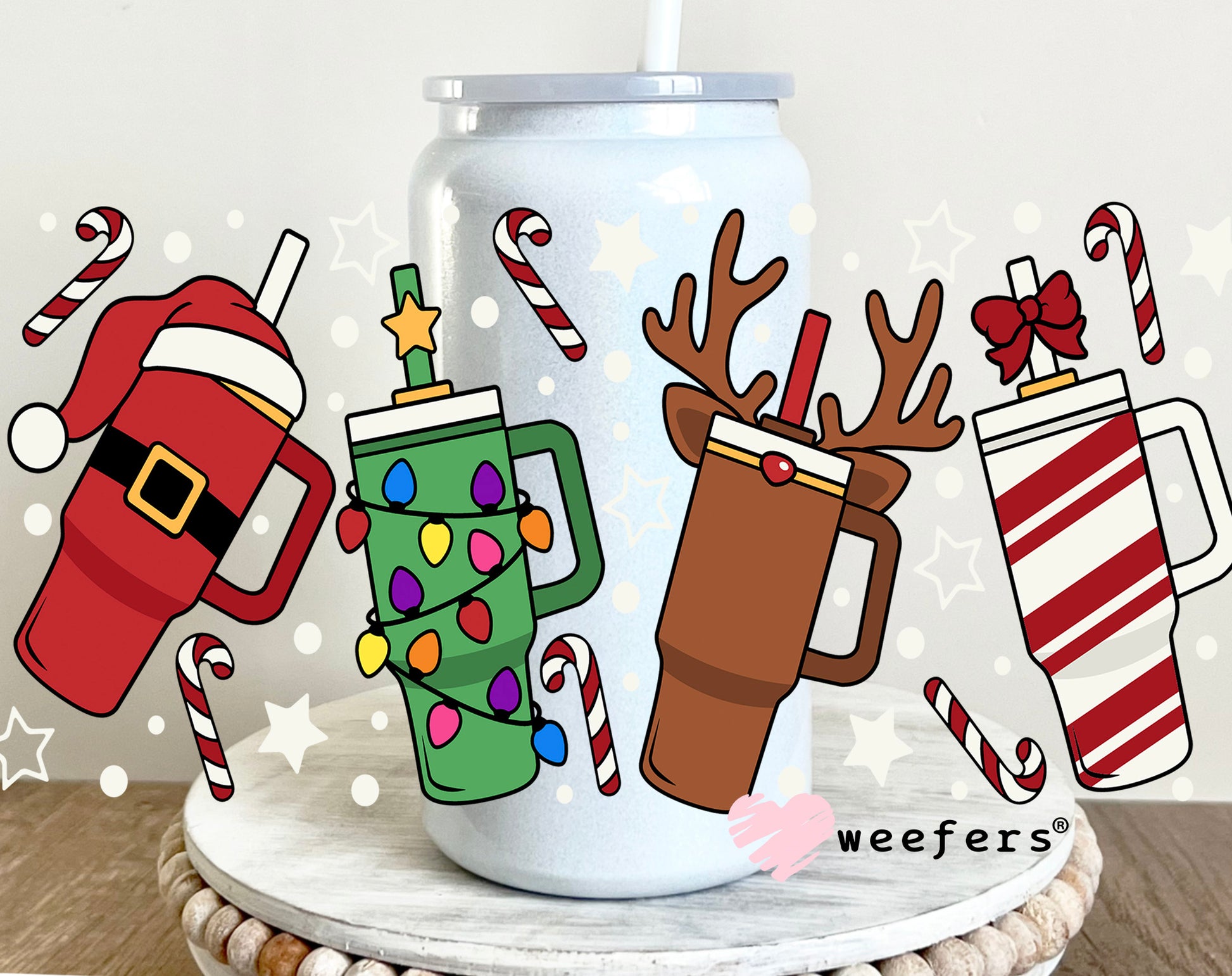 Santa, Christmas Lights, Reindeer Tumblers UV DTF Cup Wrap - Weefers