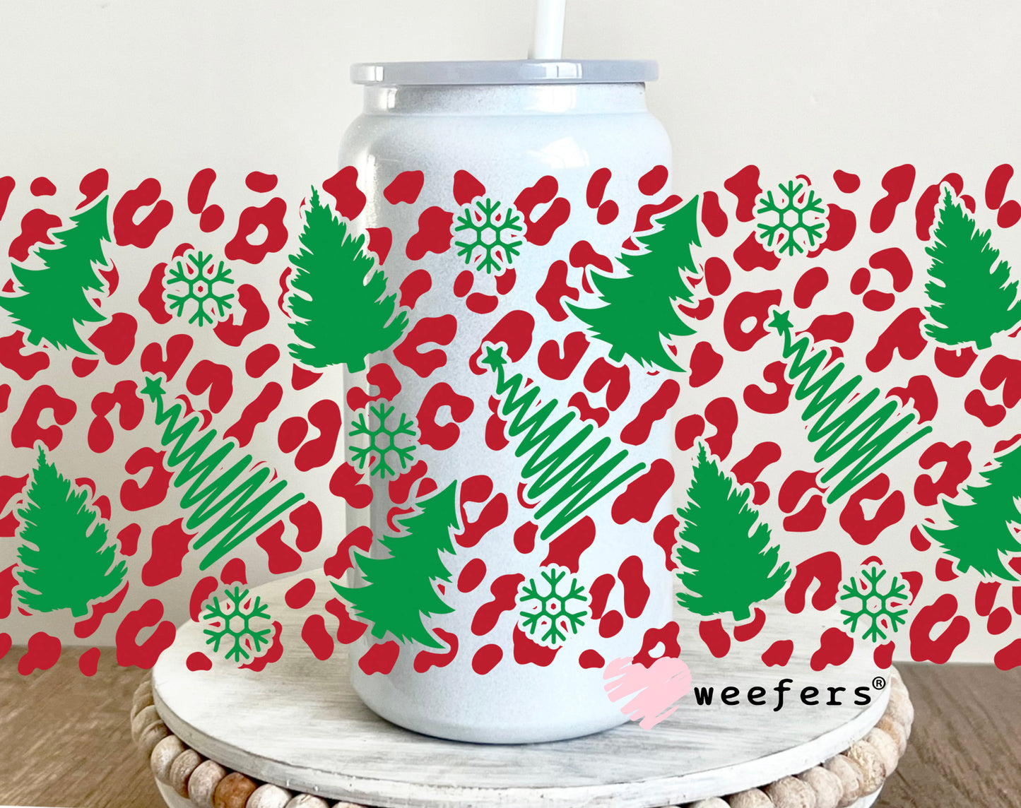 Christmas Trees Red Cheetah UV DTF Cup Wrap - Weefers