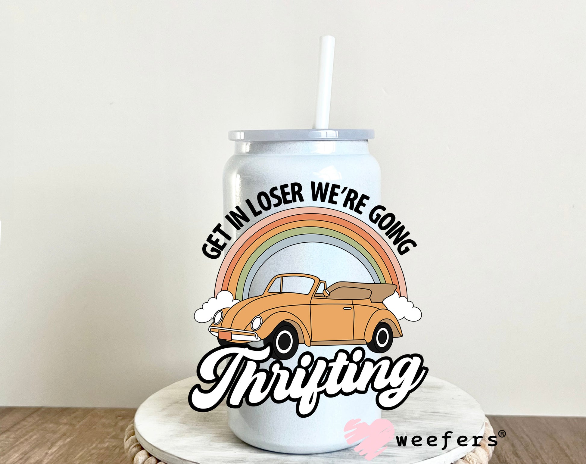 Get In Losers We're Going Thrifting Orange UV DTF Decal - Weefers