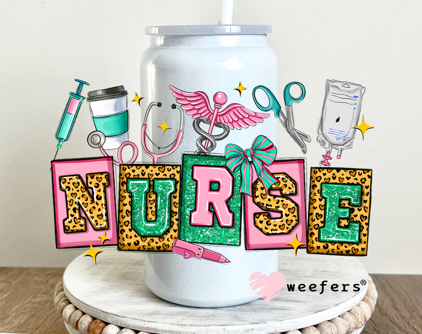 Nurse Teal and Pink UV DTF 16oz Decal