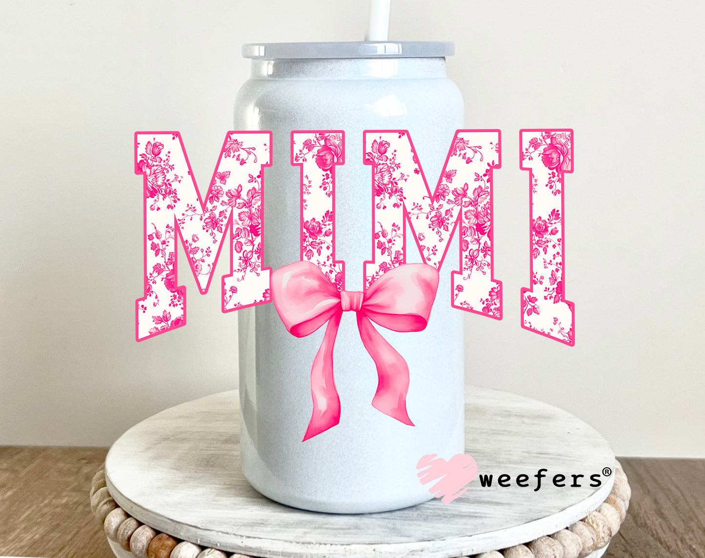 Mimi Pink Coquette UV DTF Decal 16oz Glass Can Generic Weefers