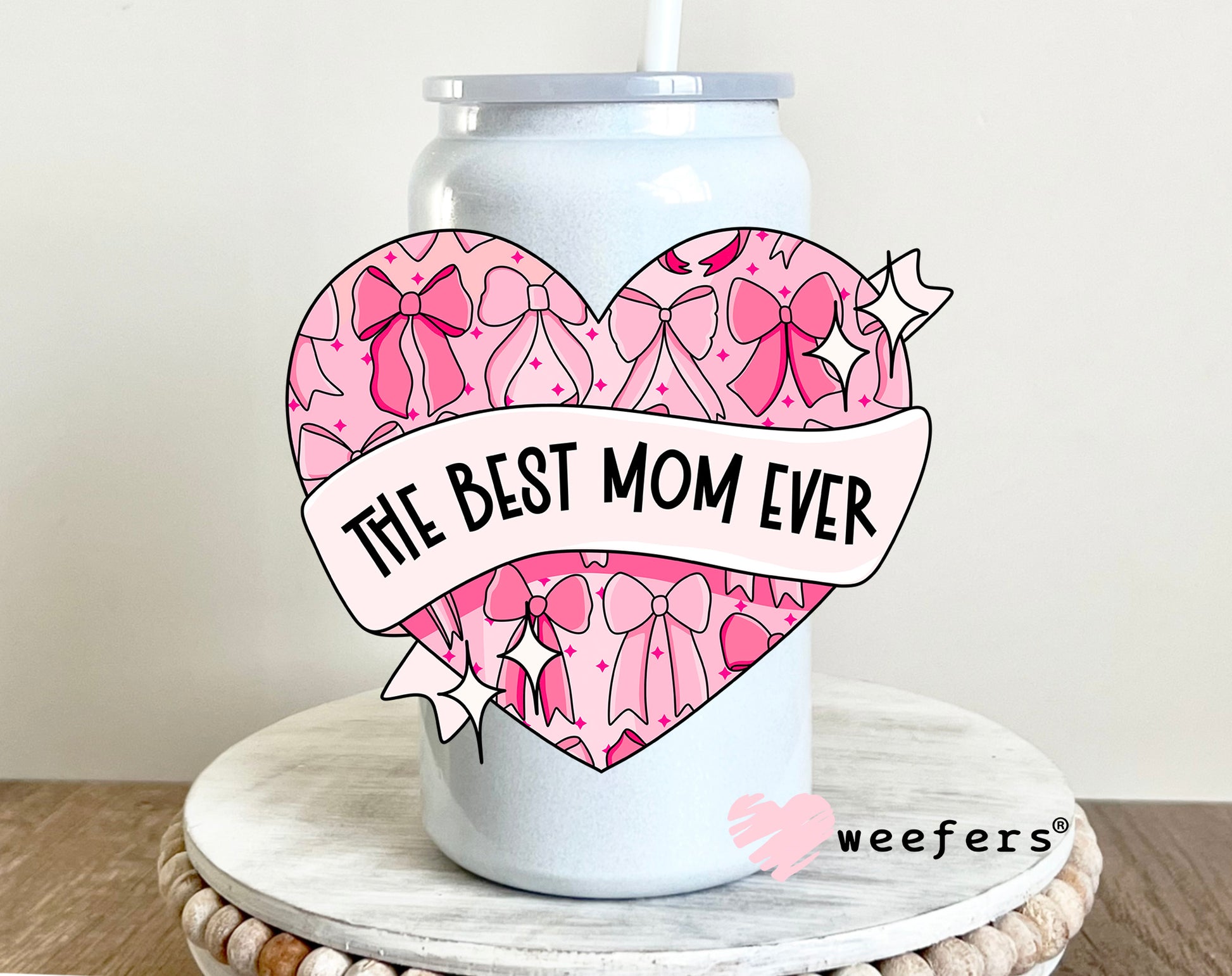 The Best Mom Ever Pink Heart Coquette UV DTF 16oz Decal