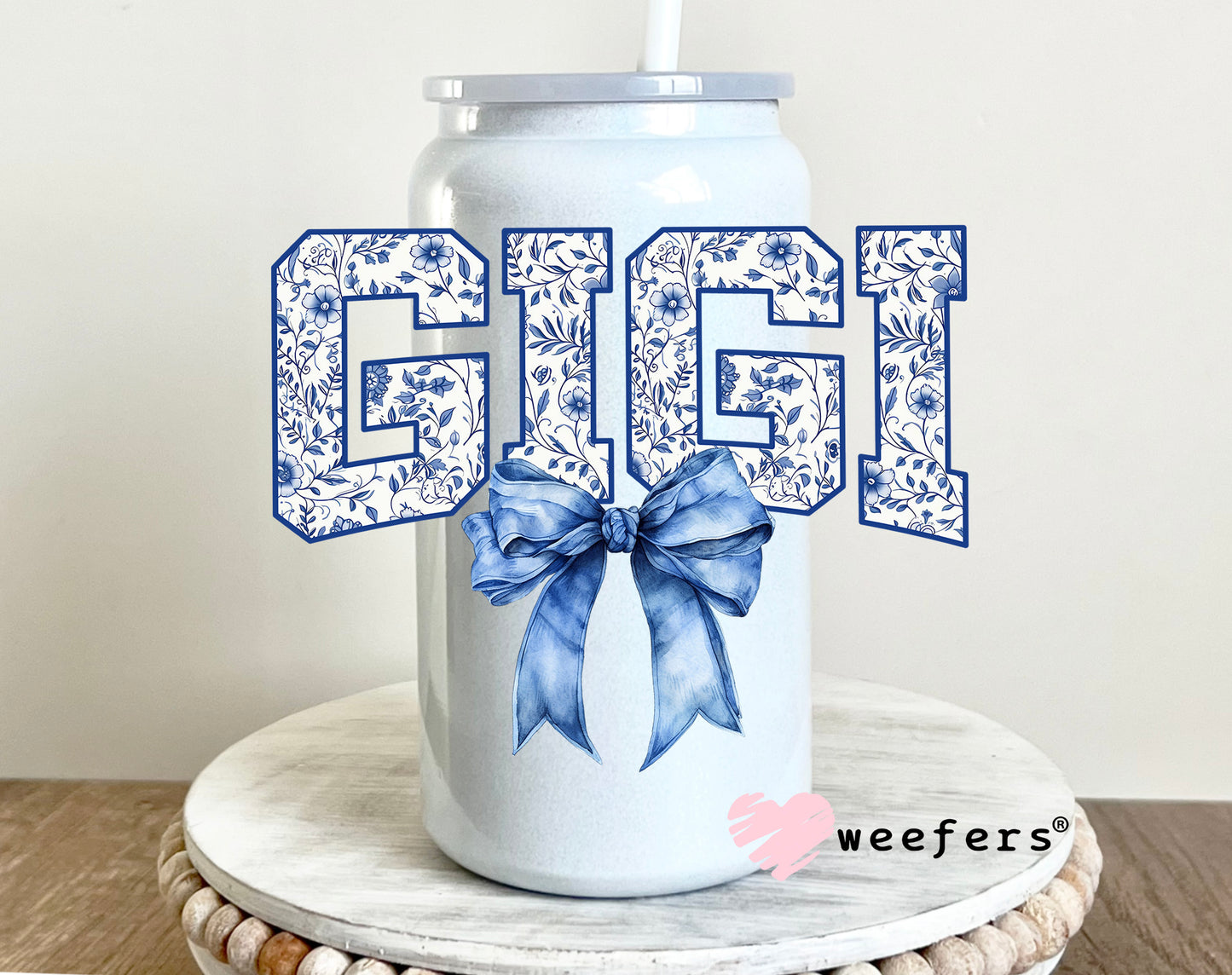 Gigi Blue Toile Bow UV DTF Decal