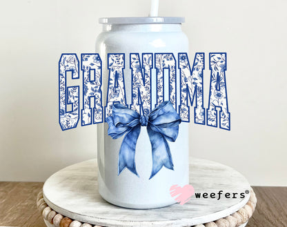 Grandma Blue Toile Bow UV DTF 16oz Decal