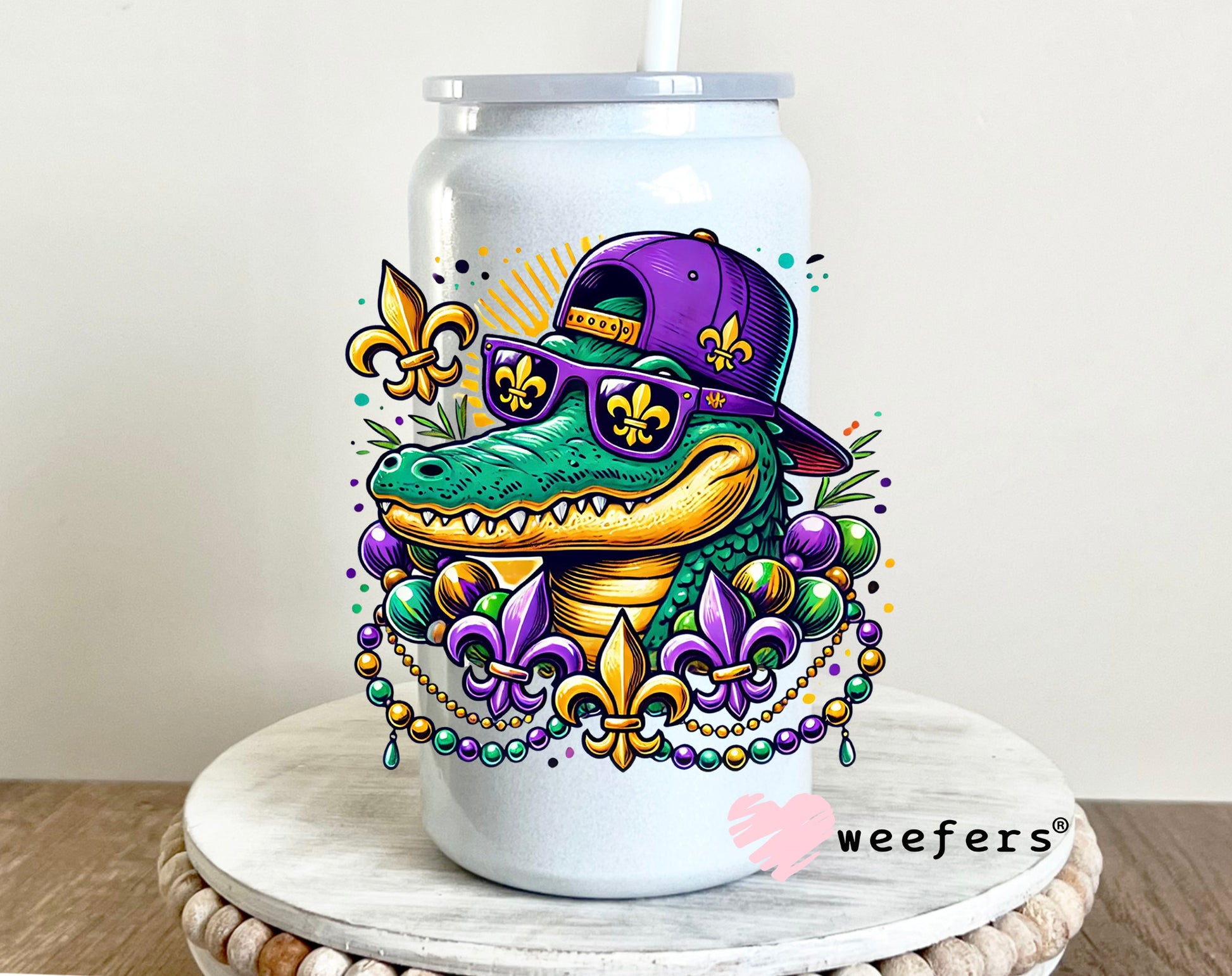 Mardi Gras Cool Alligator UV DTF 16oz Decal