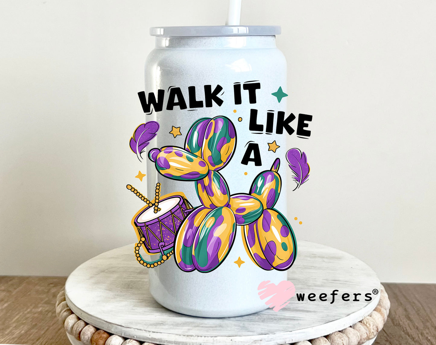 Mardi Gras Balloon Dog UV DTF 16oz Decal