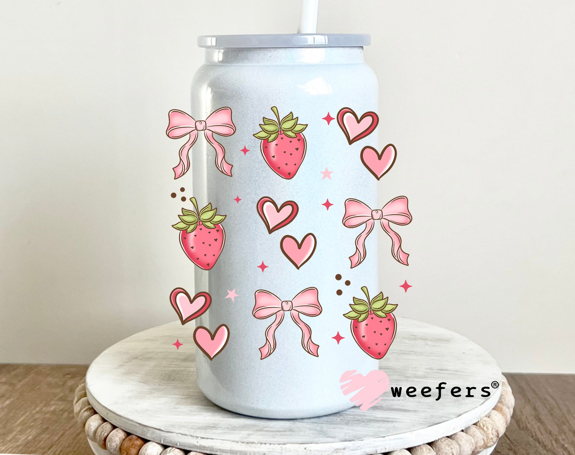 Strawberry Pink Bow Vibes UV DTF 16oz Decal