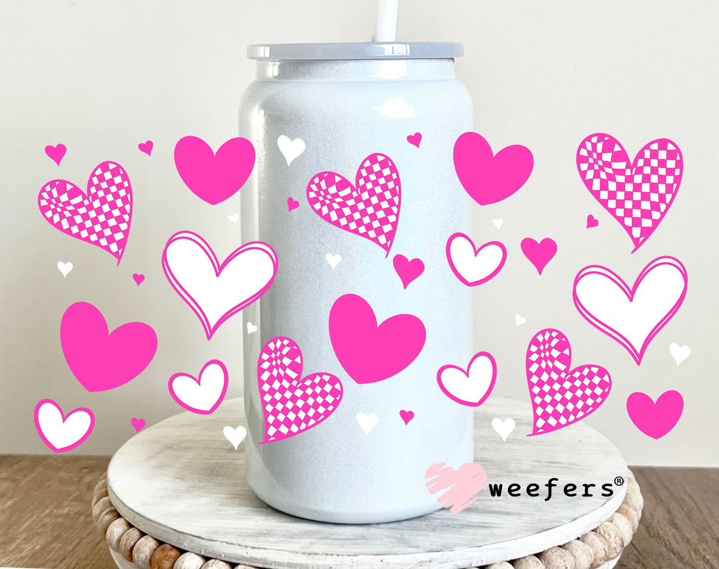 Magenta Hearts UV DTF Cup Wrap - Weefers