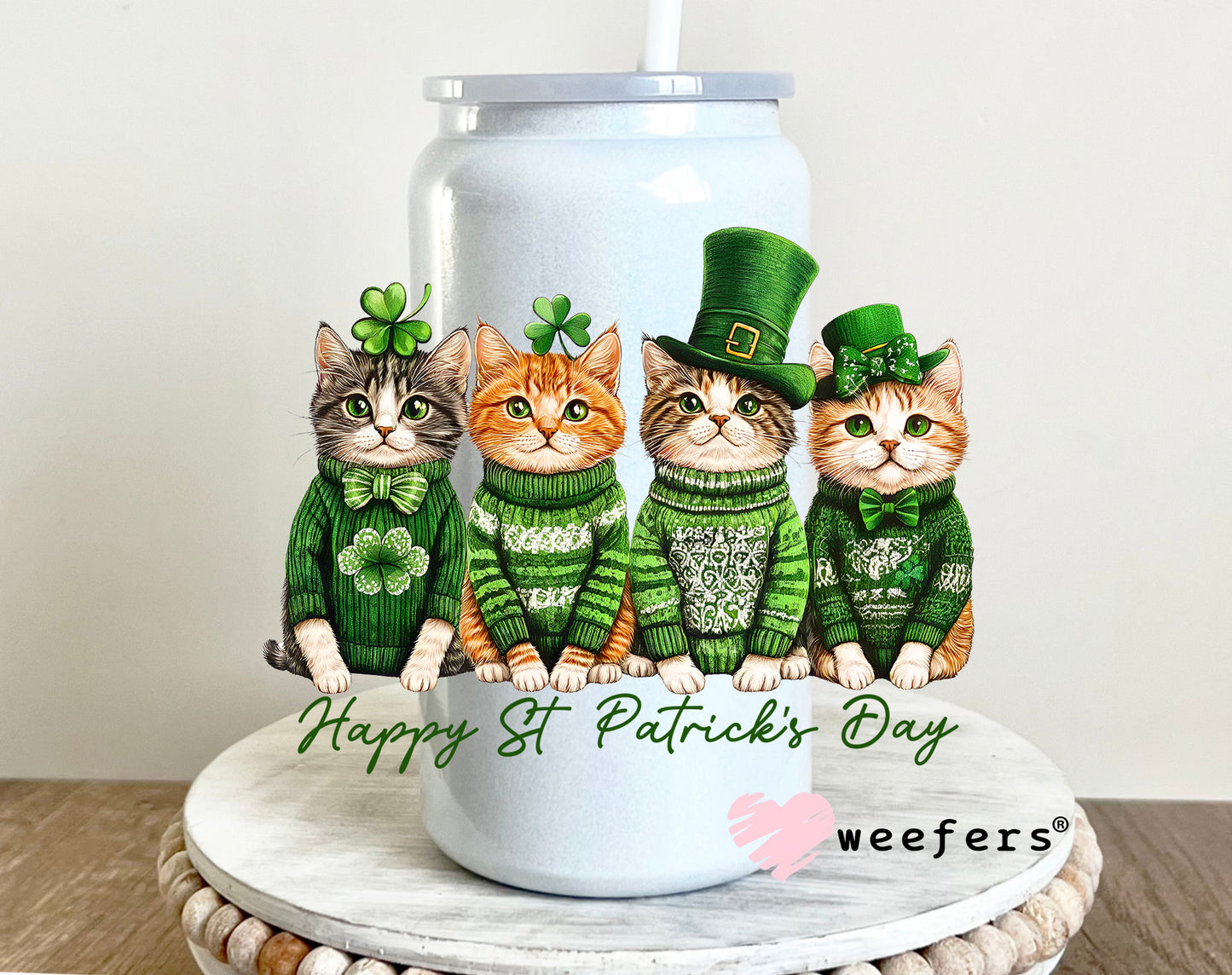 Cat Friends Happy St. Patrick's Day UV DTF 16oz Decal