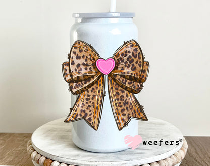 Cheetah Print Pink Heart Bow UV 16oz DTF Decal