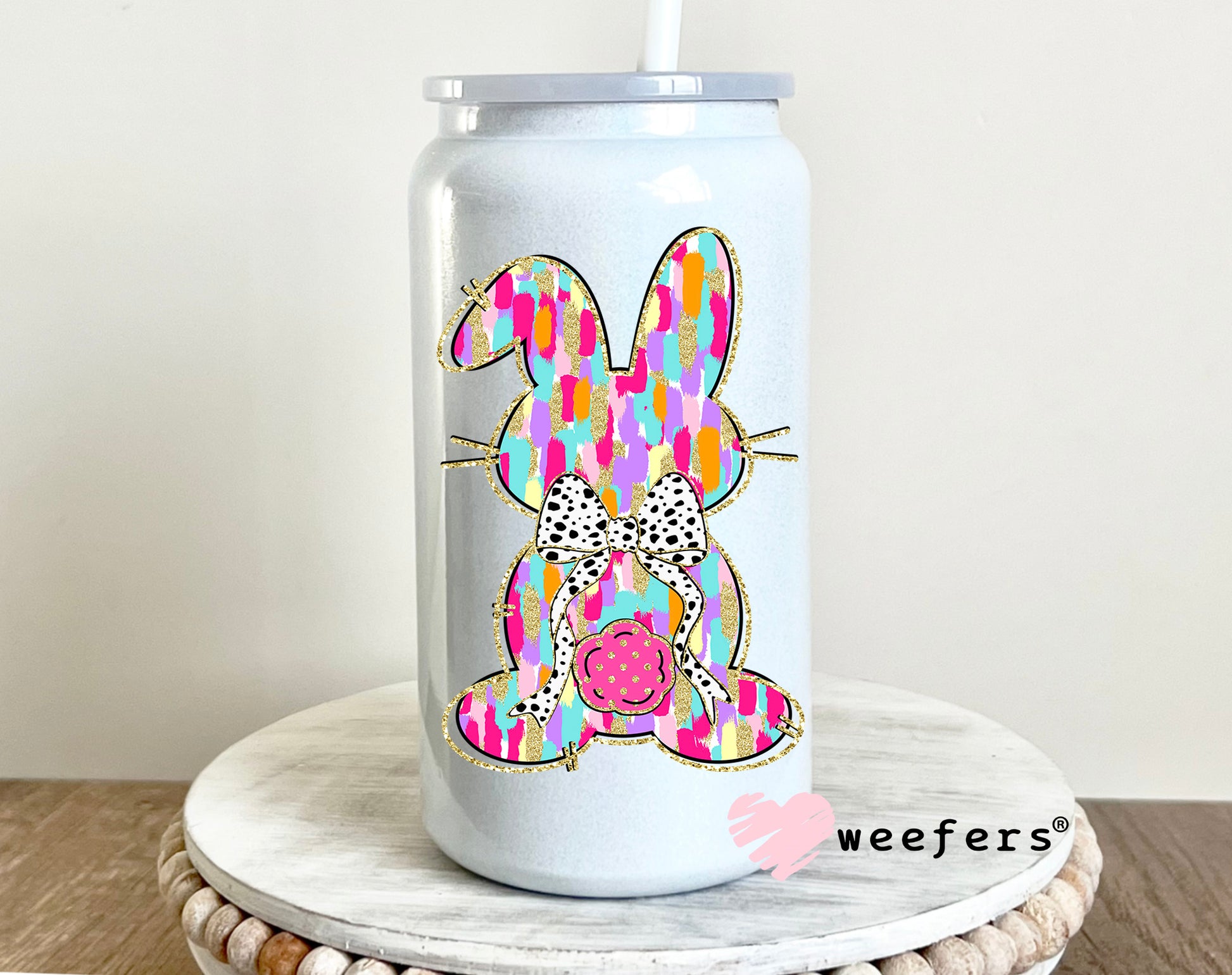 Glitter Pink Easter Bunny UV DTF 16oz Decal