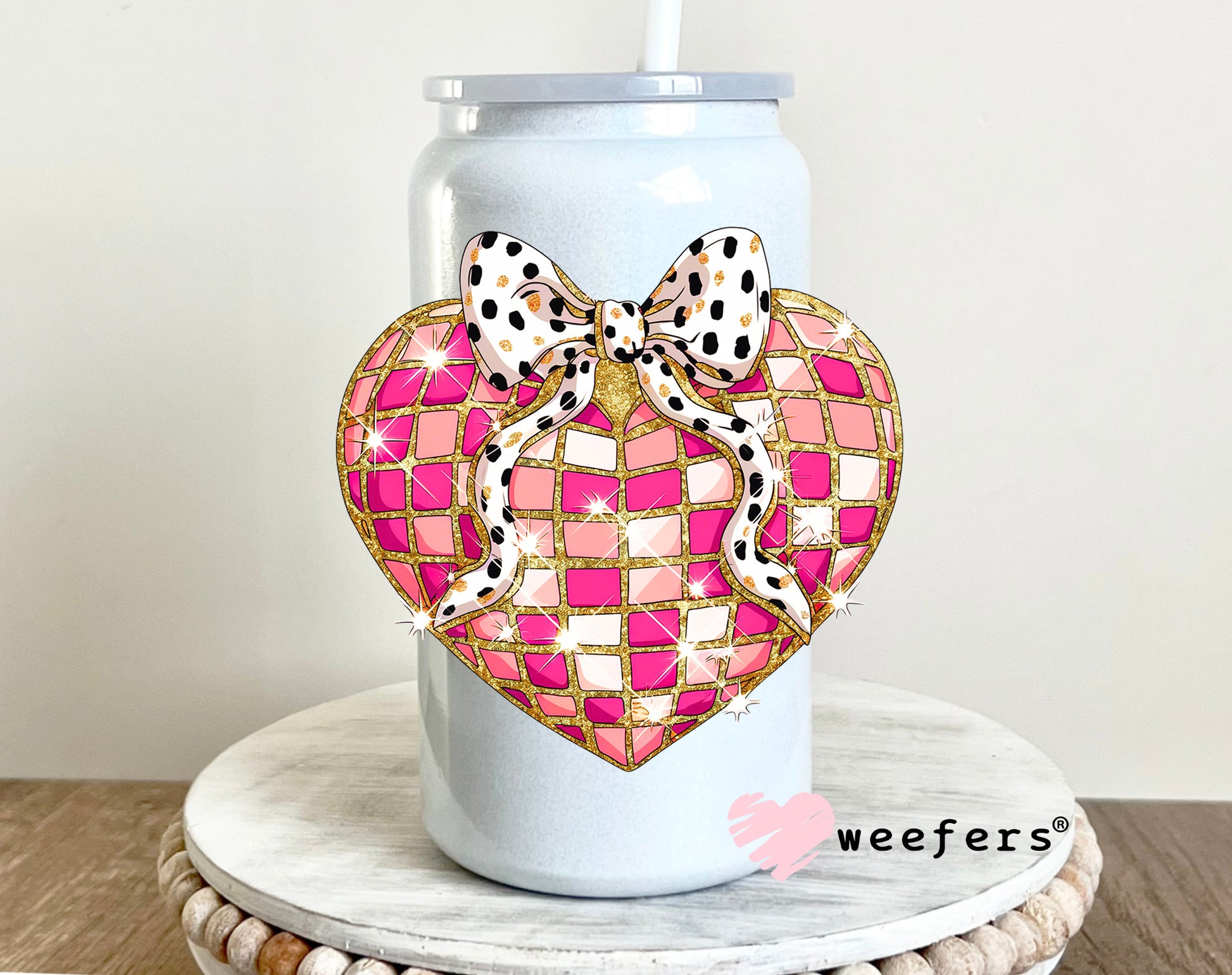 Disco Heart Bow UV DTF 16oz Decal