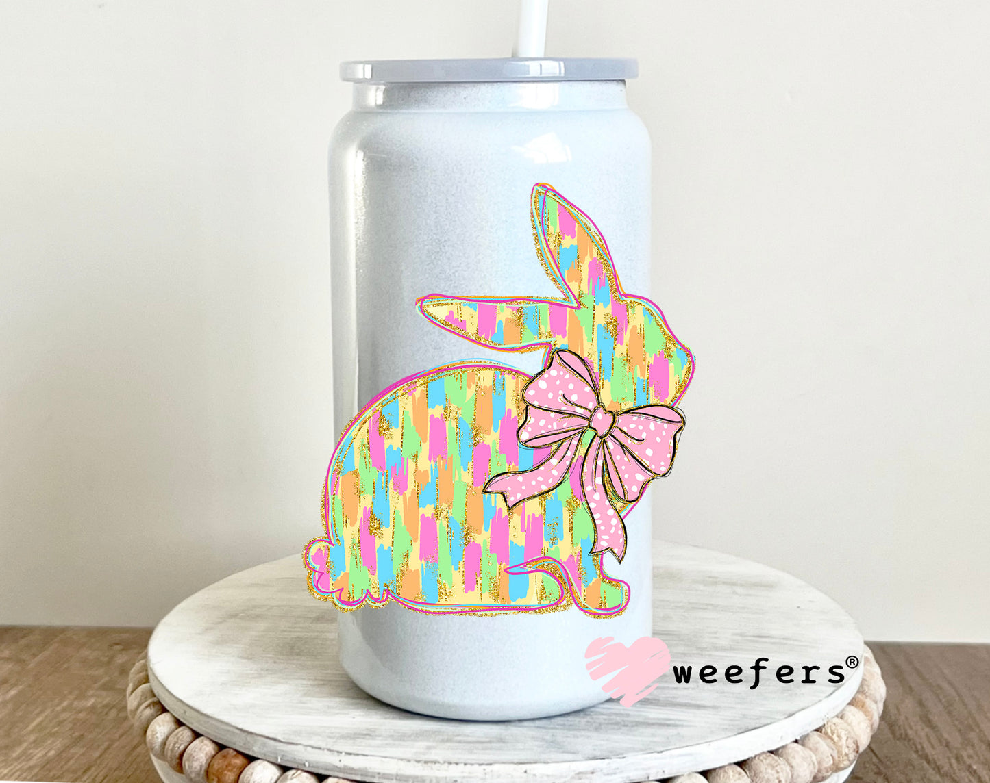 Easter Bunny Pastels Pink Bow UV DTF 16oz Decal