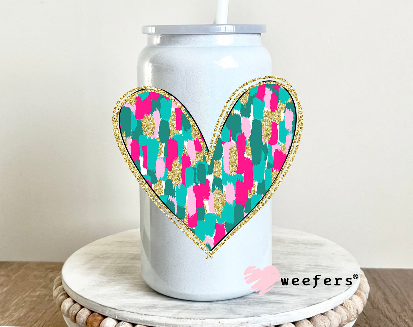 Glitter Colorful Heart UV DTF 16oz Decal