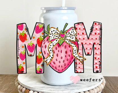 Mom Strawberry Dotted Bow UV DTF 16oz Decal