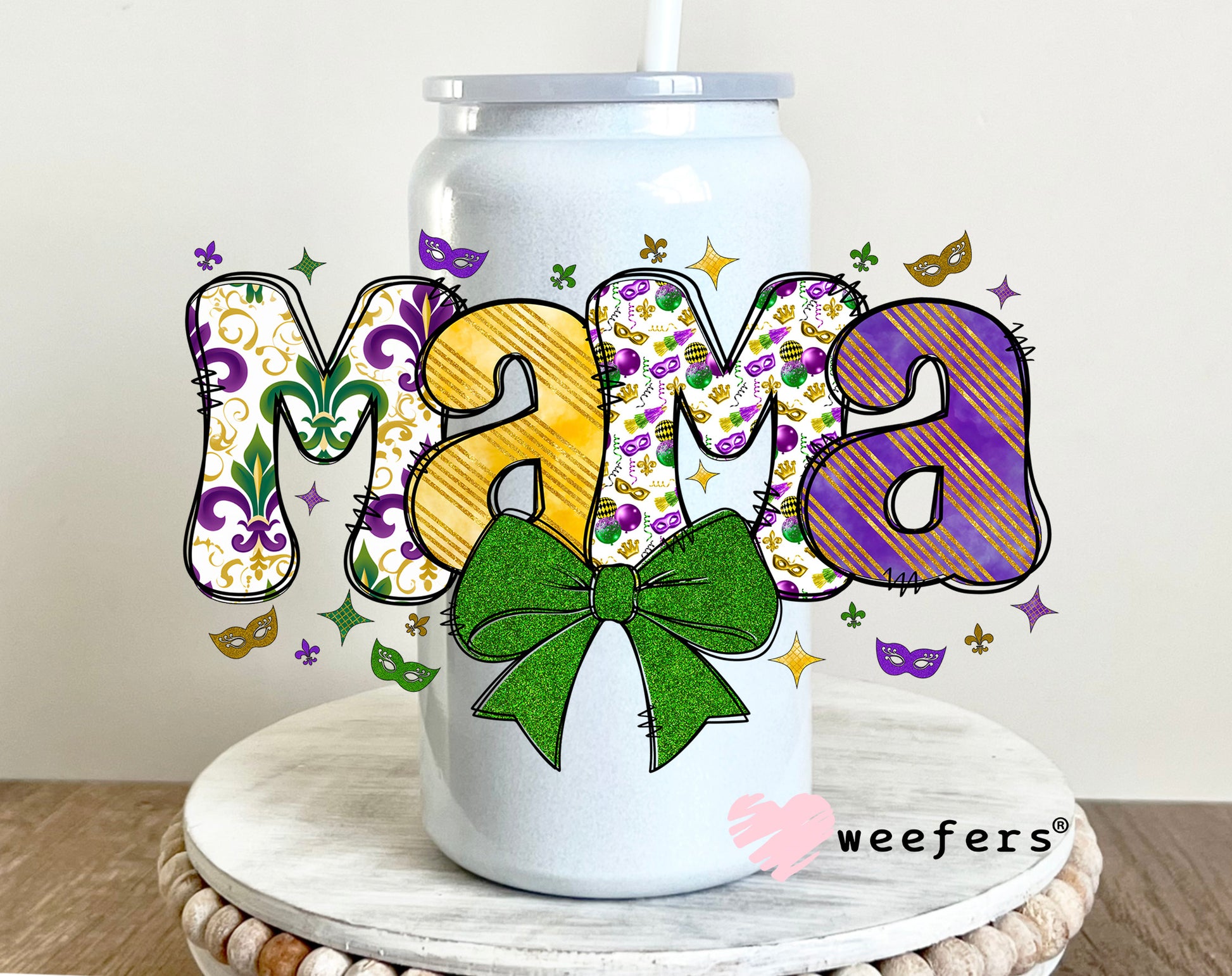 Mama Mardi Gras Bow UV DTF 16oz Decal