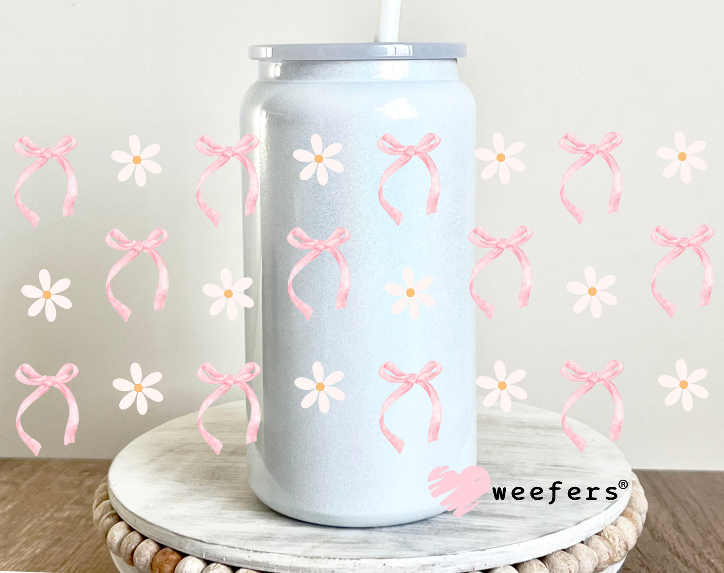 Pink Coquette Bows and Dainty Daisies UV DTF 16oz Cup Wrap