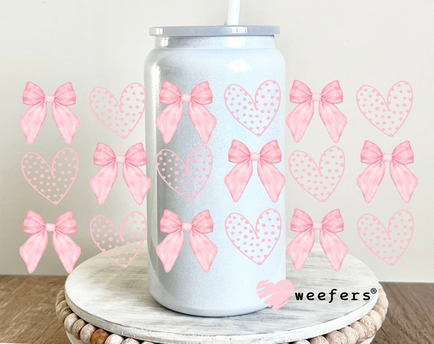 Pink Dotted Hearts Pink Coquette Bows UV DTF 16oz Cup Wrap