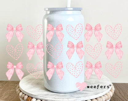 Pink Dotted Hearts Pink Coquette Bows UV DTF 16oz Cup Wrap