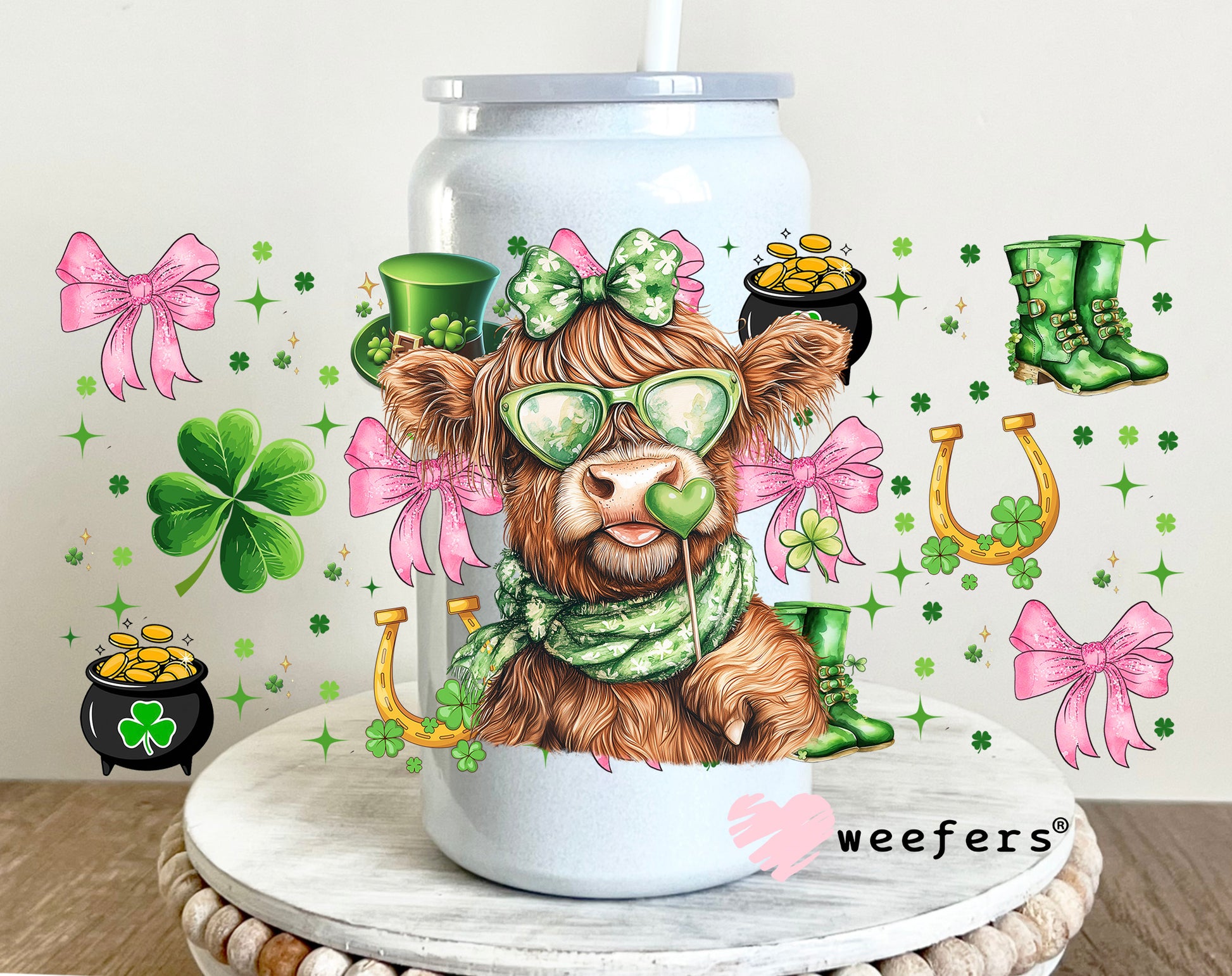 Bougee Coquette Highlander Cow St Patrick's Day UV DTF 16oz Cup Wrap 