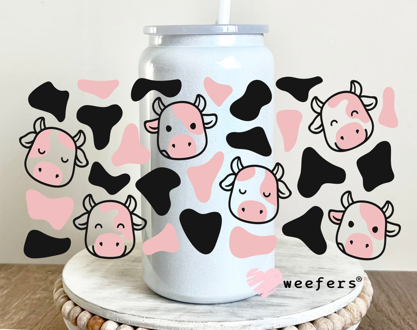 Pink and Black Cow Faces Print UV DTF Cup Wrap - Weefers