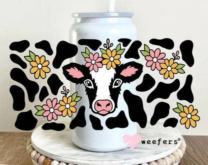 Dairy Cow Black Print with Flowers UV DTF Cup Wrap - Weefers