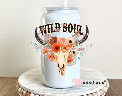 Wild Soul Cow Skull Peach UV DTF 16oz Decal