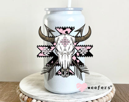 Pink Aztec Cow Skull UV DTF Decal - Weefers