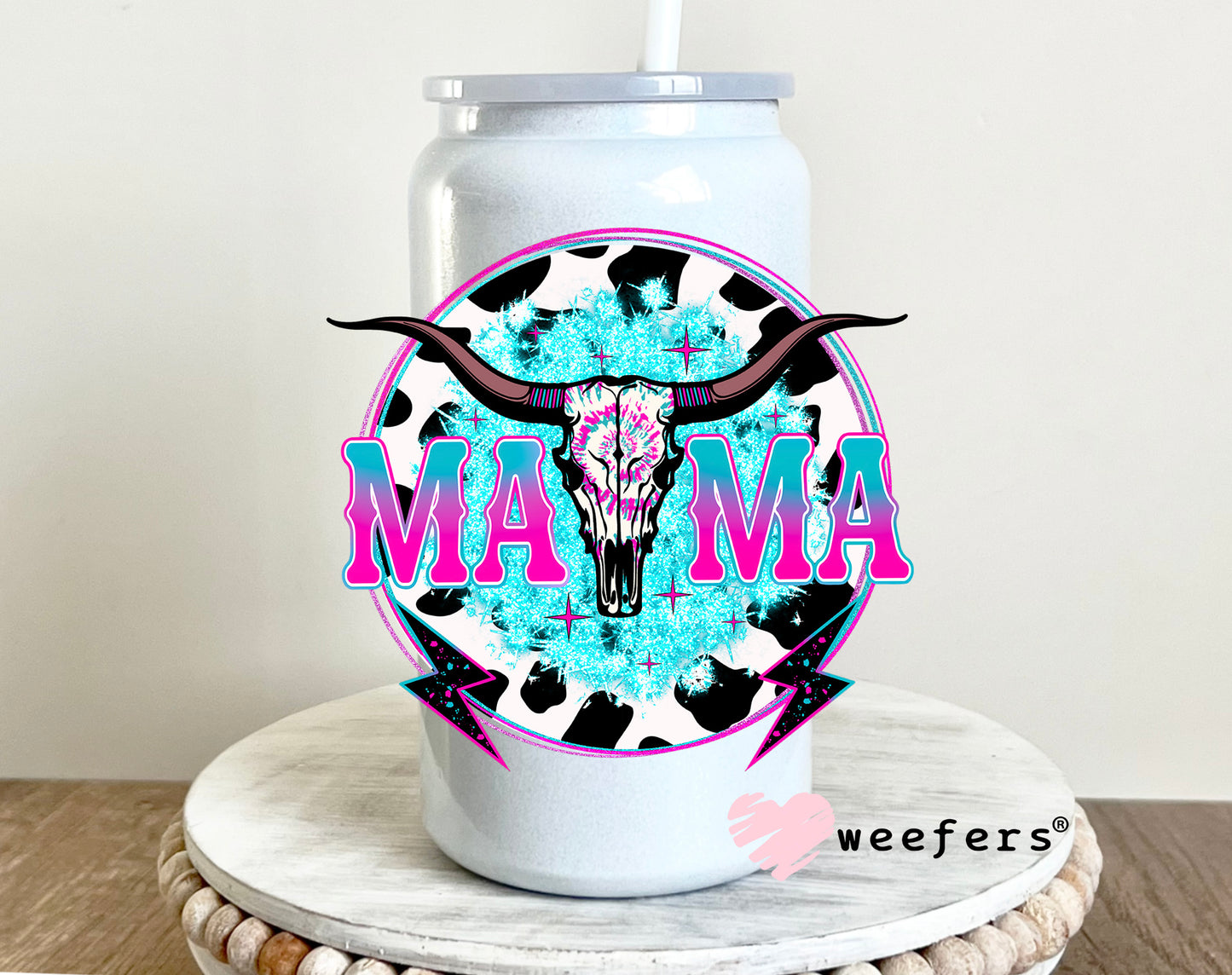 Mama Teal Cow Print Western UV DTF Decal - Weefers