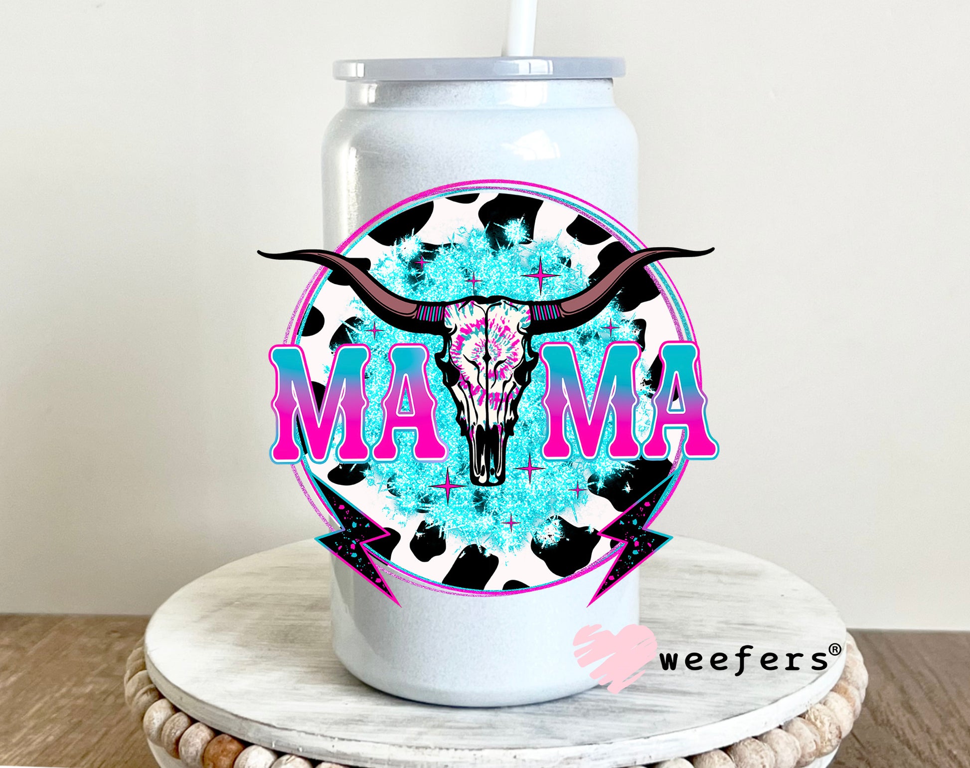 Mama Teal Cow Print Western UV DTF Decal - Weefers