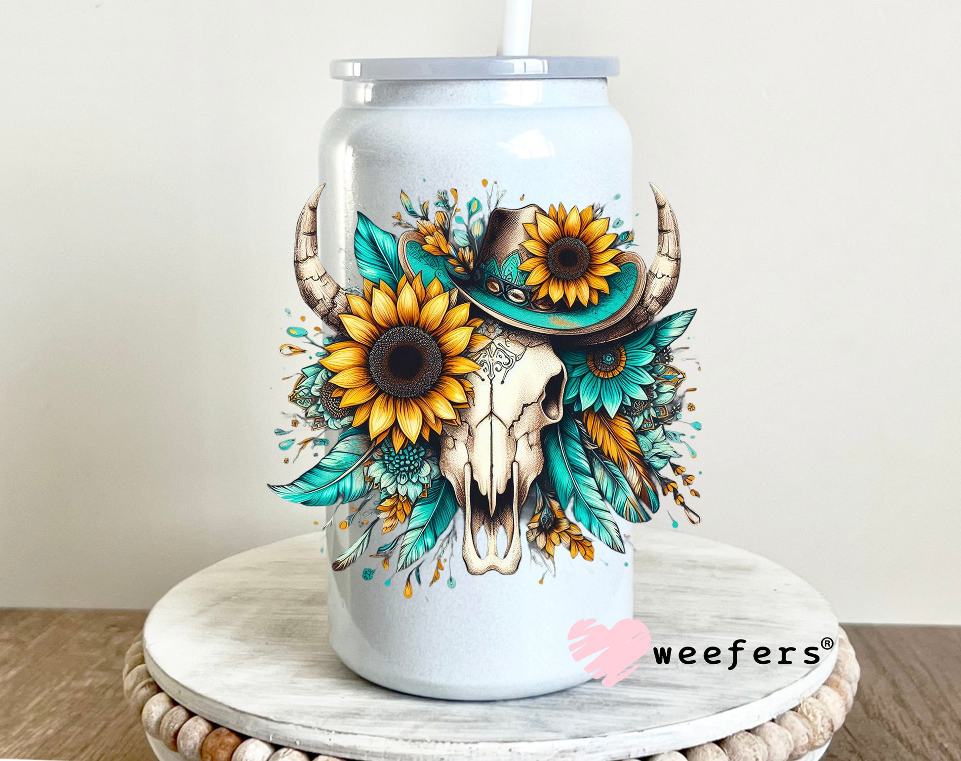 Bougie Sunflower Cow Skull Western UV DTF Decal - Weefers