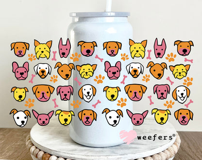 Dog Head Friends Orange and Yellow UV DTF Cup Wrap 16oz Glass Can Generic Weefers