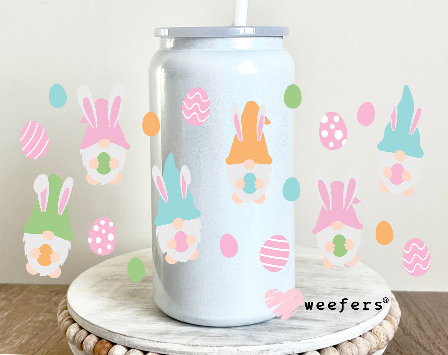 Pastel Easter Gnomes UV DTF Cup Wrap 16oz Glass Can Generic Weefers