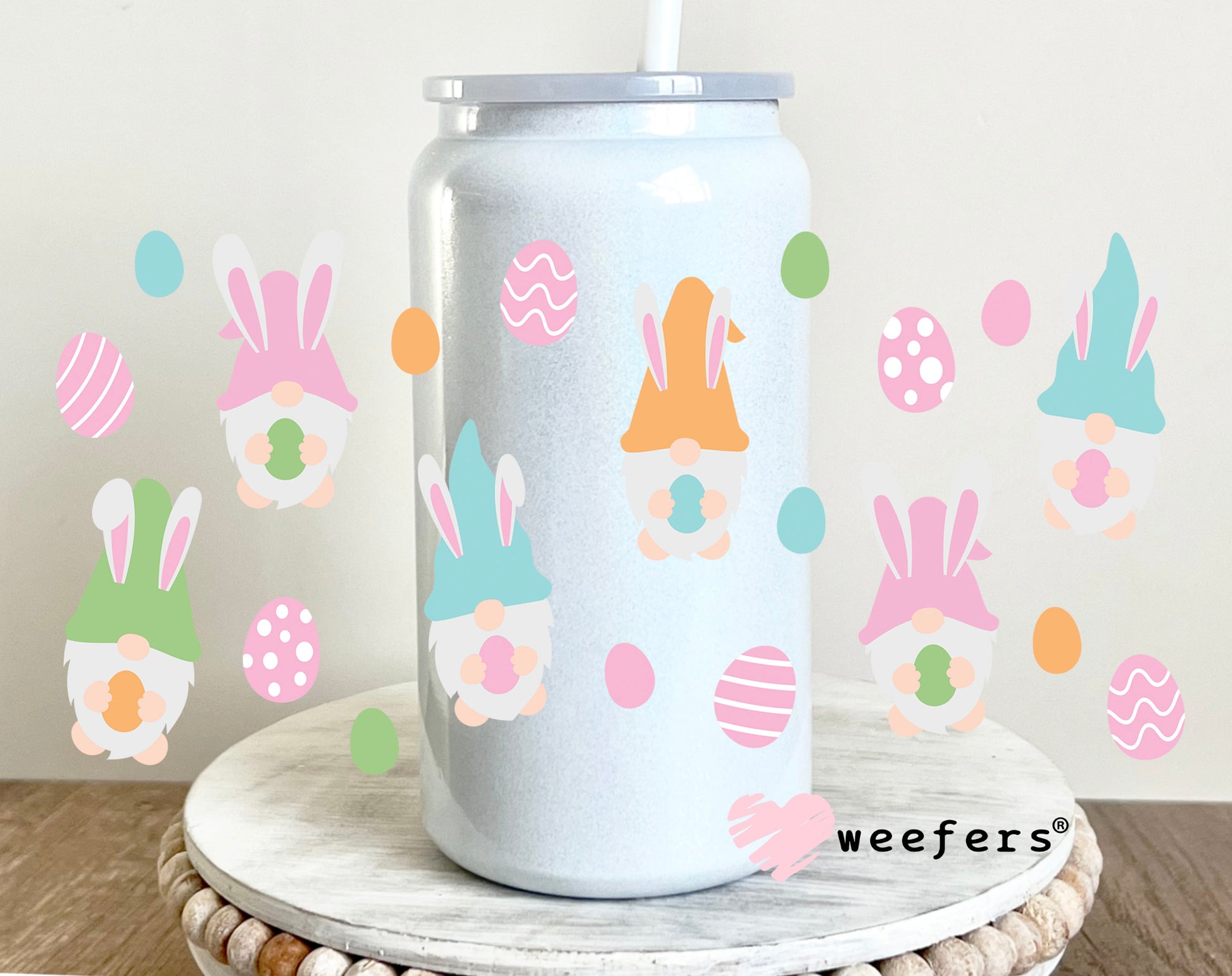 Pastel Easter Gnomes UV DTF Cup Wrap 16oz Glass Can Generic Weefers