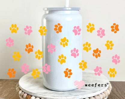 Orange Pink Yellow Dog Paws UV DTF Cup Wrap 16oz Glass Can Generic Weefers