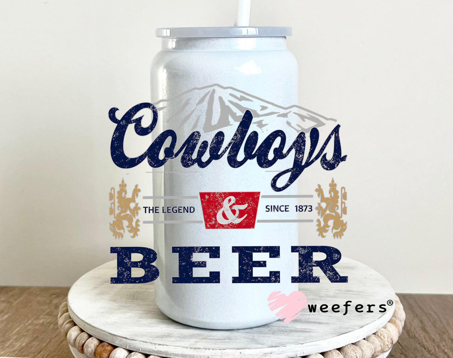 Cowboys and Beer UV DTF Decal 16oz Glass Can Generic Weefers