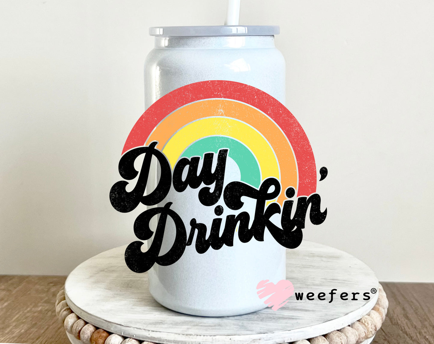 Day Drinkin' UV DTF Decal 16oz Glass Can Generic Weefers
