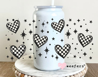Checkered Hearts 2 UV DTF Cup Wrap 16oz Glass Can Generic Weefers