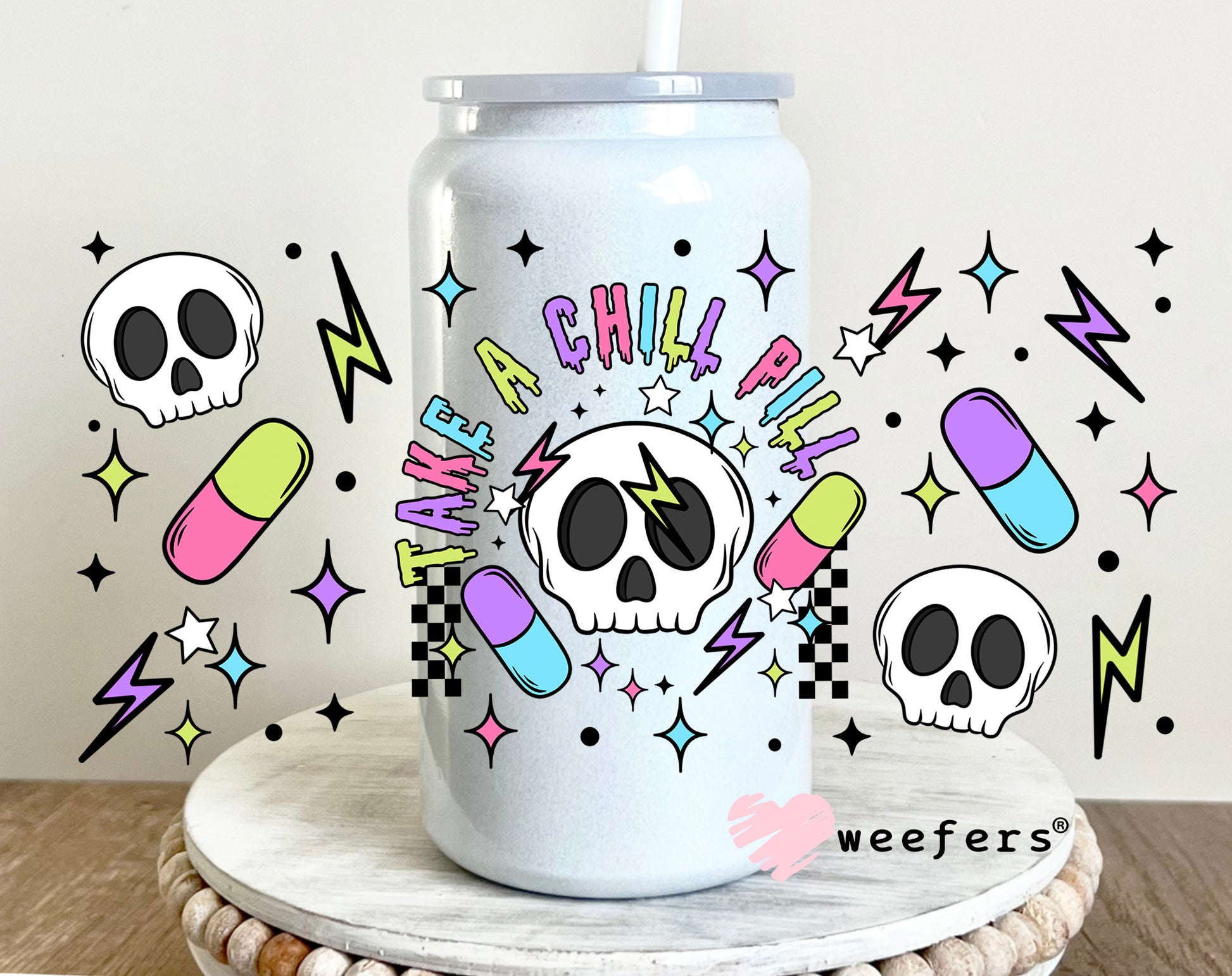 Take a Chill Pill UV DTF Cup Wrap 16oz Glass Can Generic Weefers